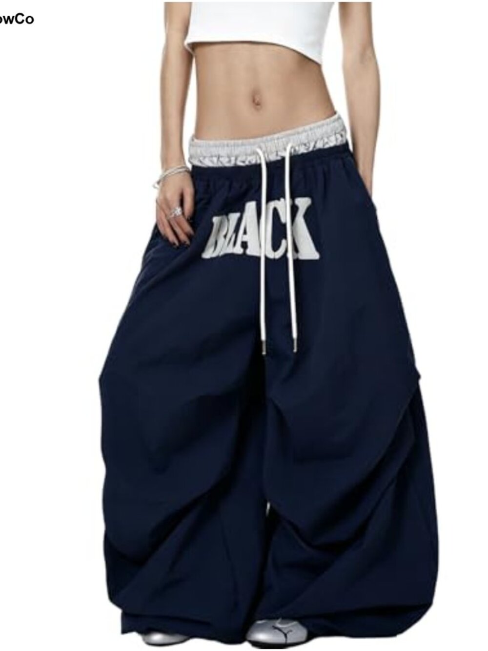Women's Retro High Waisted Wide Leg Drawstring Parachute Pants - Picture 5 of 6